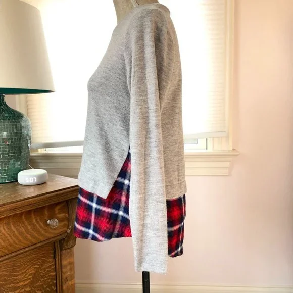 THML Knit Top with Faux Plaid Button Down Layer - Picture 4 of 6